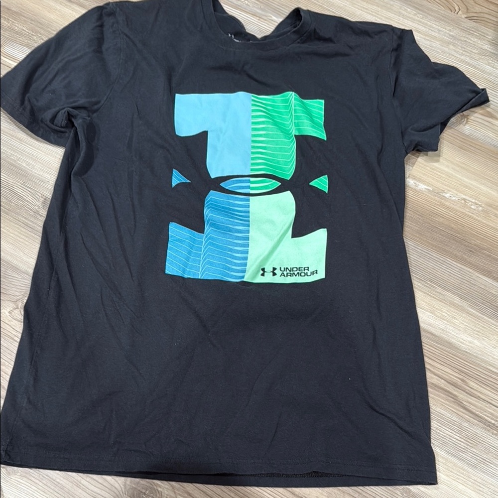 Under Armour Black Tee with Green and Blue Graphic